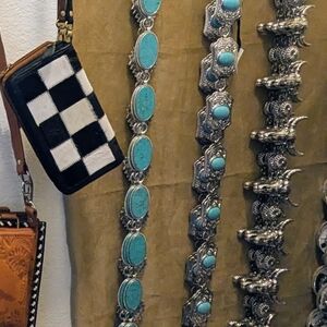 Silver And Turquoise Concho Belts S,M,L,XL